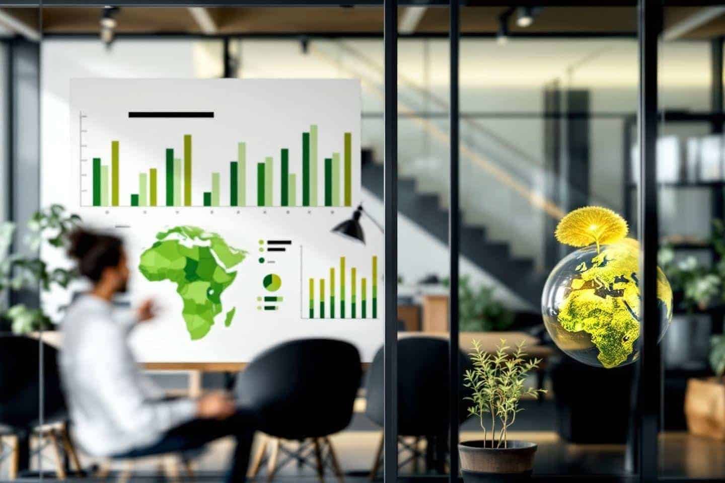 Graphiques et globe terrestre avec des plantes vertes