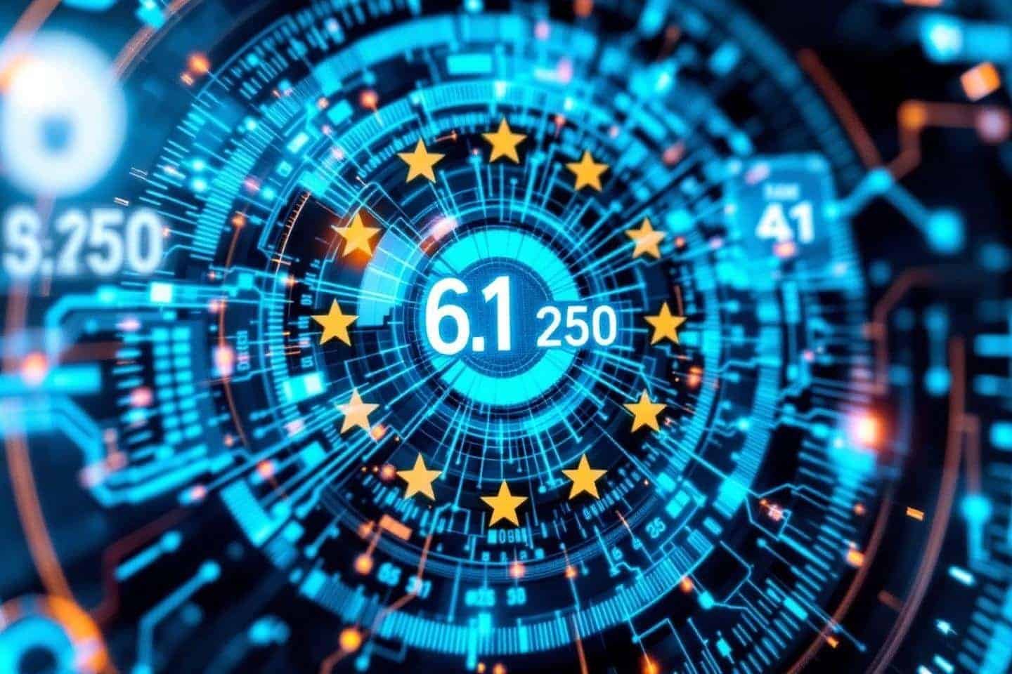 Cadran numérique bleu avec étoiles, chiffres et circuits électroniques